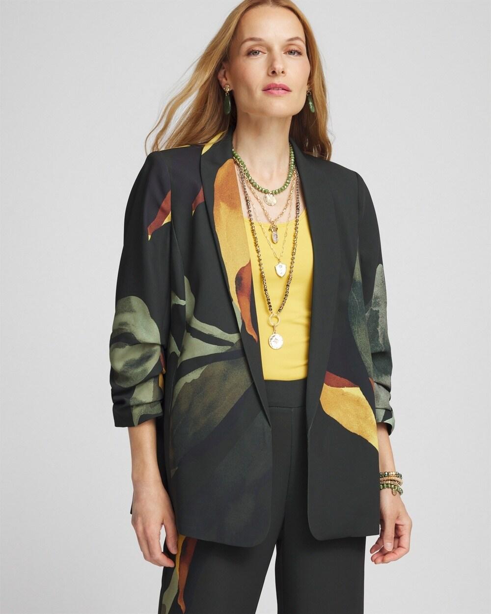 Ruched Sleeve Print Blazer Product Image