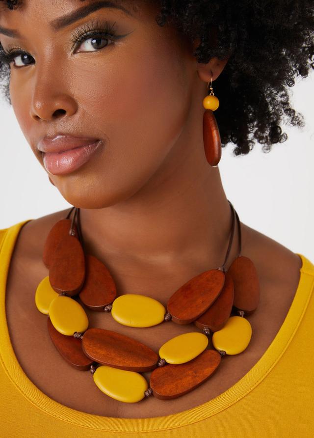 Plus Size Two Tone Wood Bead Necklace Set Ashley Stewart Product Image