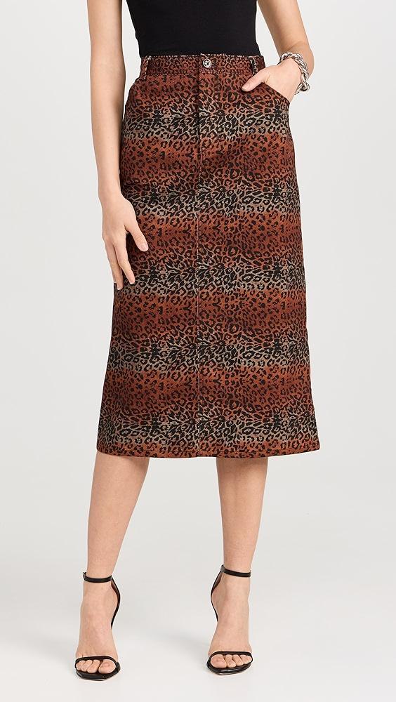 BruceGlen Linear Leopard High Waist Midi Denim Skirt | Shopbop Product Image