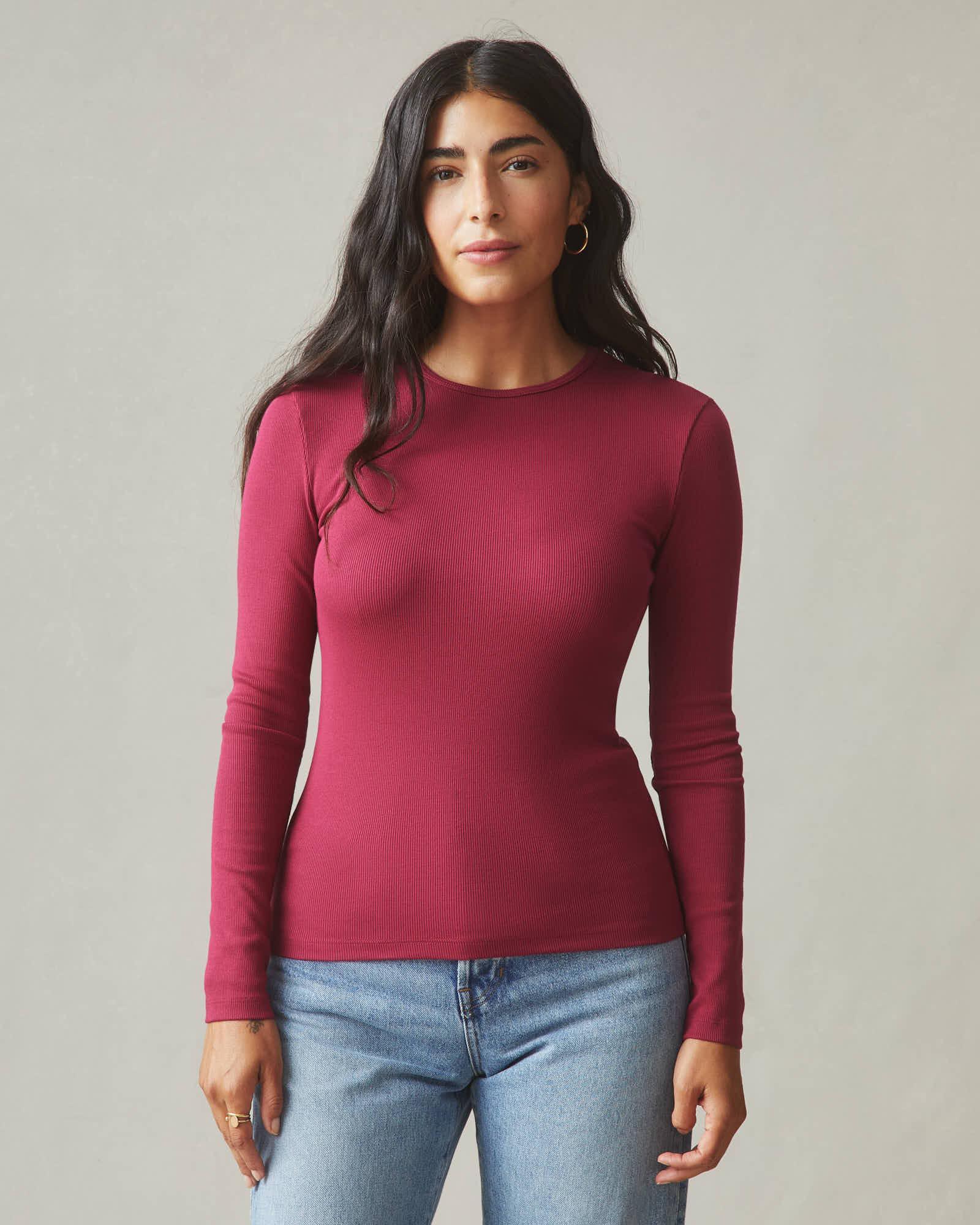 Stretch Rib Crew Tee Long Sleeve - Beet Red Female Product Image