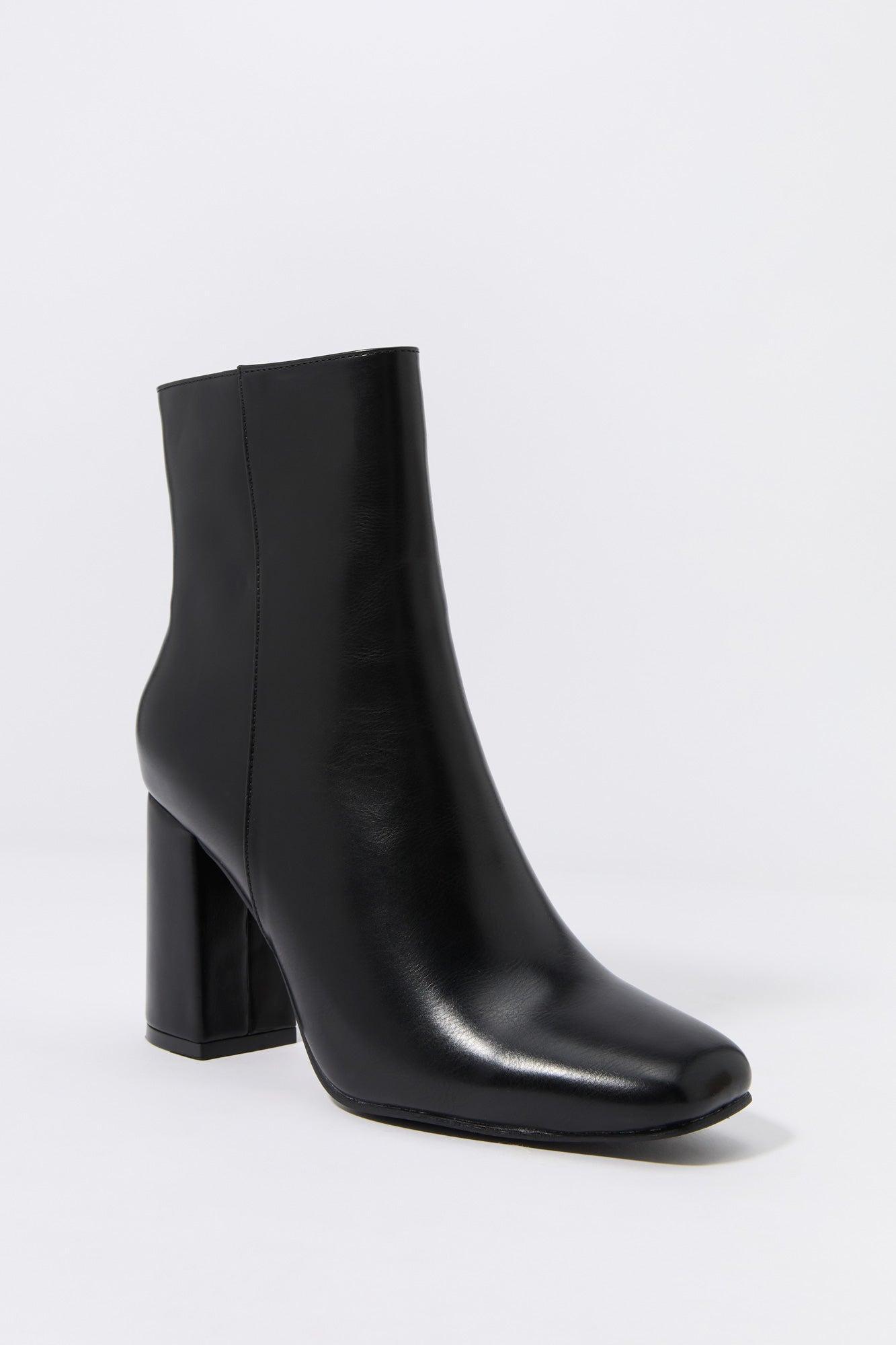 Faux Leather Square Toe Heeled Boot Female Product Image