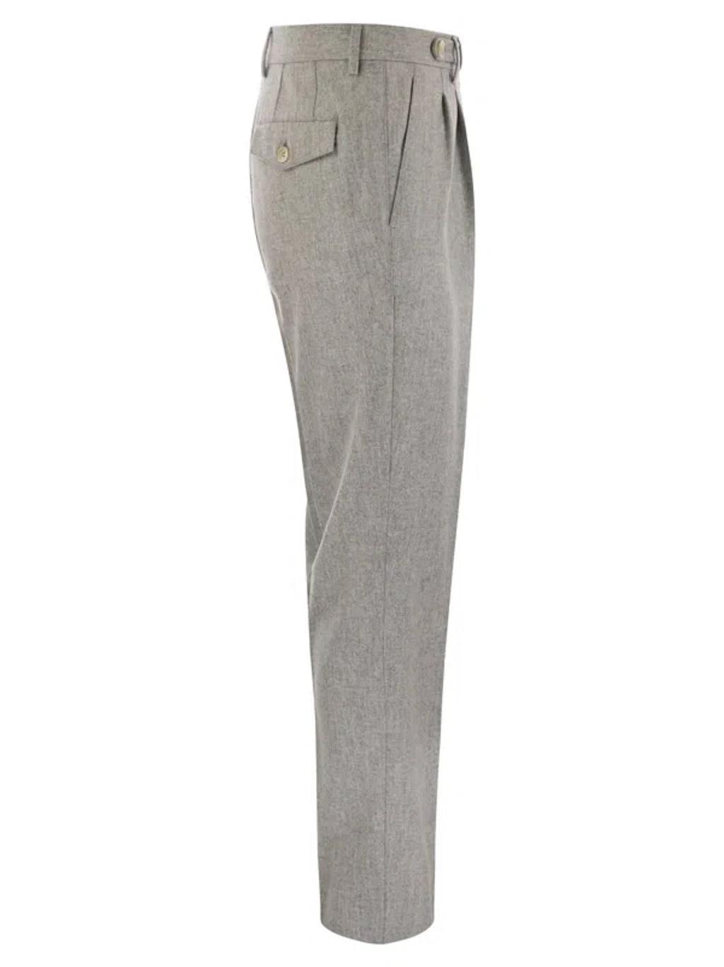 Leisure Fit Trousers In Virgin Wool Flannel With Double Darts In Pearl Product Image