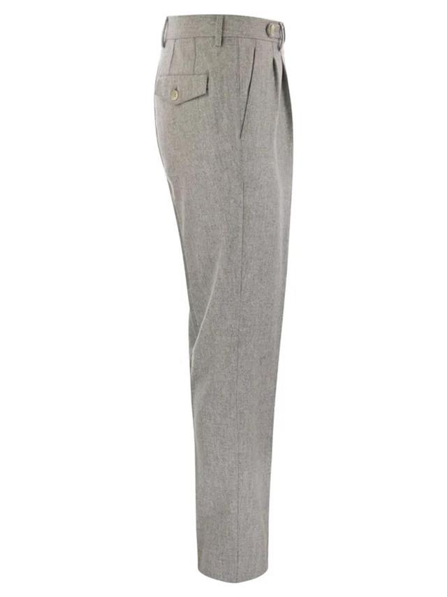 Leisure Fit Trousers In Virgin Wool Flannel With Double Darts In Pearl Product Image