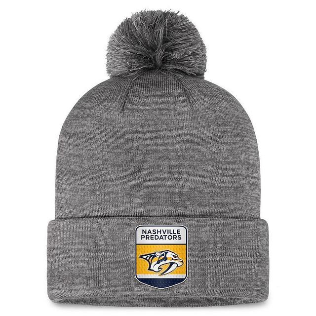 Mens Fanatics Branded Gray Nashville Predators Authentic Pro Home Ice Cuffed Knit Hat with Pom Product Image