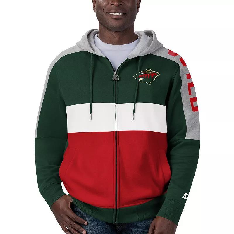 Mens Starter /Red Minnesota Wild Playoffs Color Block Full-Zip Hoodie Product Image