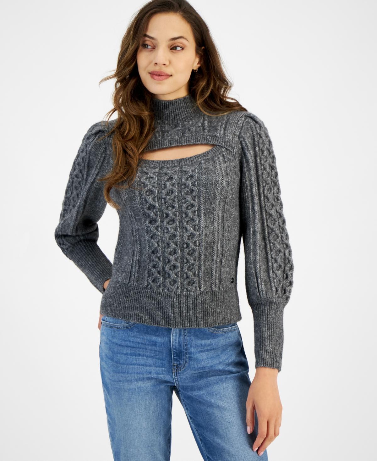 Tommy Hilfiger Womens Cable-Knit Keyhole Mock-Neck Sweater Product Image