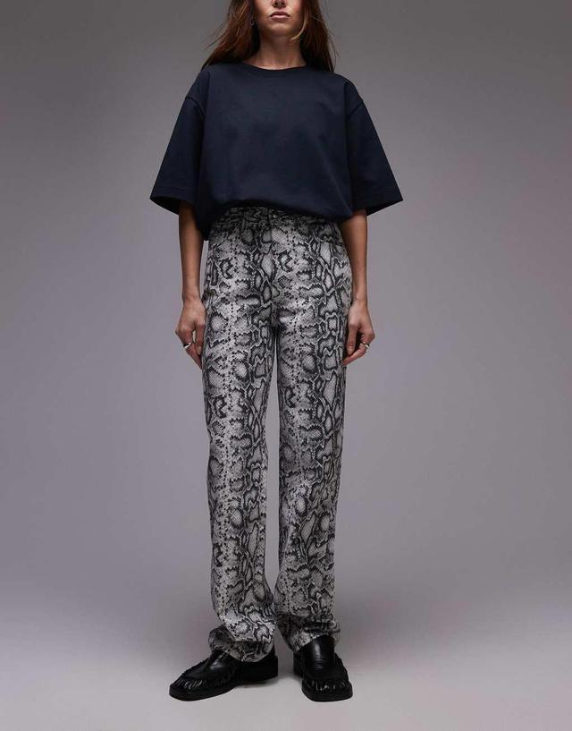 Topshop Kort straight leg high waist jeans in snake print Product Image