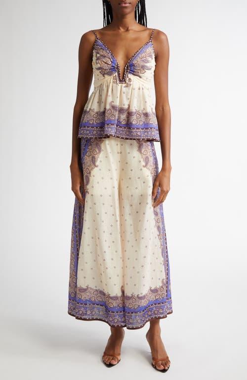 ZIMMERMANN Maxine Paisley Crop Ramie Wide Leg Pants In Purple Paisley Product Image