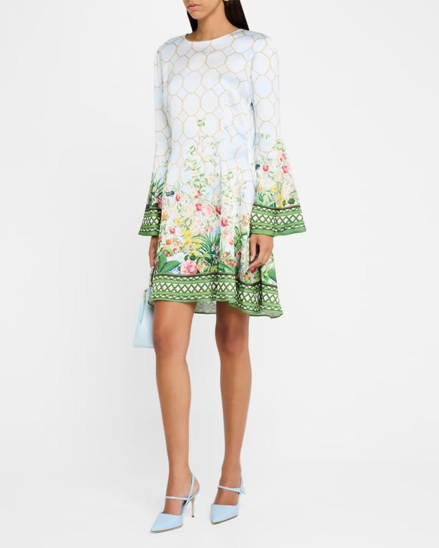 Beam Garden-Print Flare-Sleeve Dress Product Image