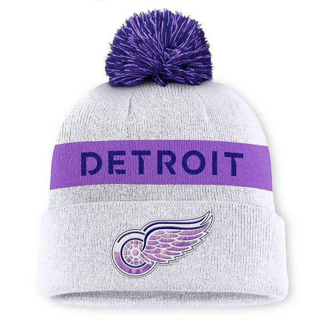 Mens Fanatics Detroit Red Wings Hockey Fights Cancer Cuffed Knit Hat with Pom Product Image