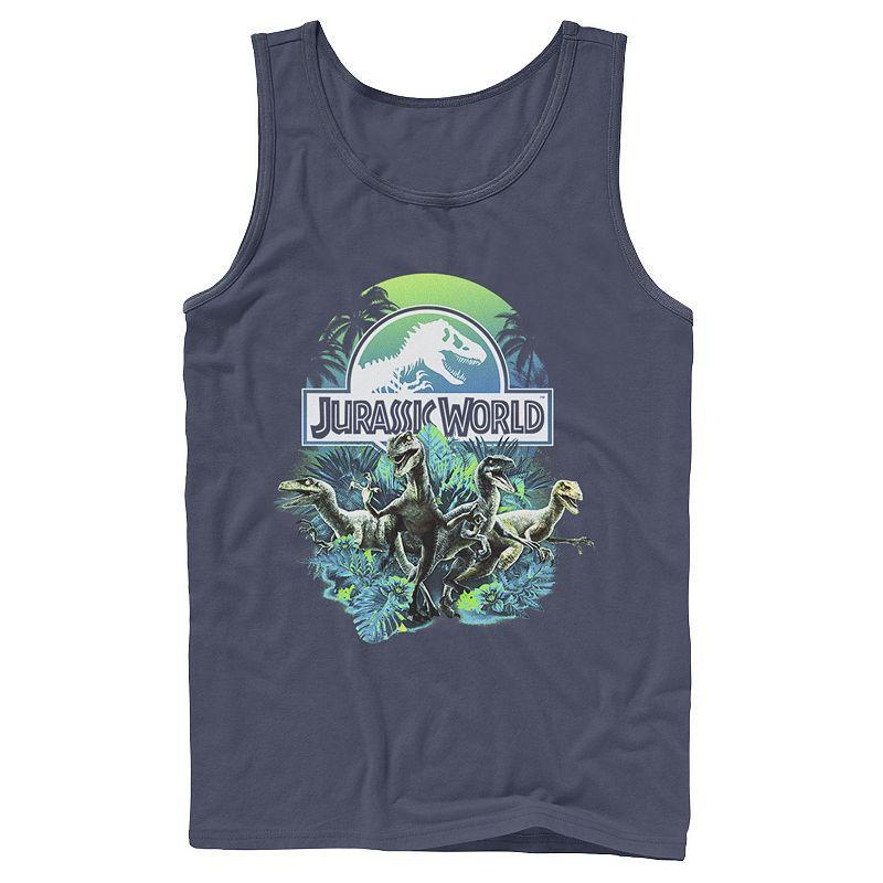 Mens Jurassic World Velociraptor Collage Logo Tank Top Blue Product Image