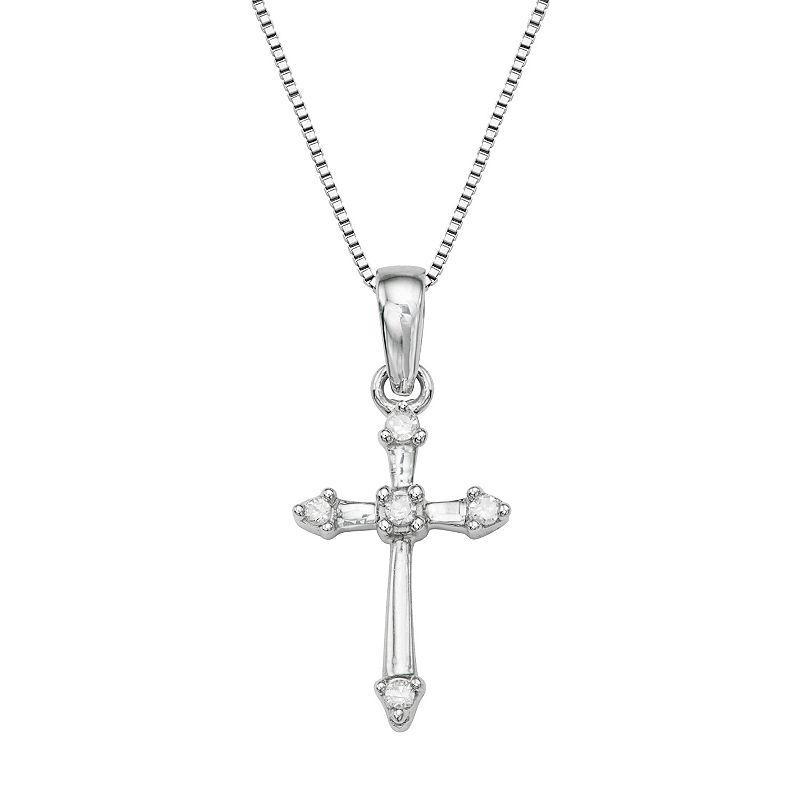 Sterling Silver Diamond Accent Cross Pendant Necklace, Womens White Product Image