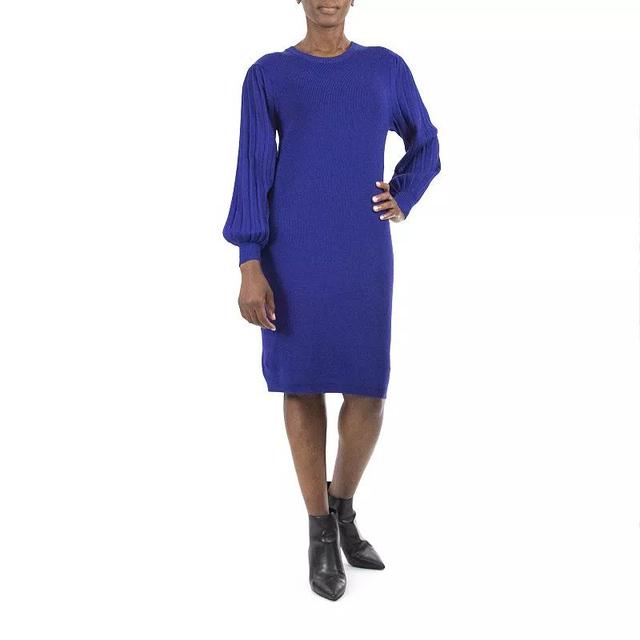 Womens Nina Leonard Bubble-Pleat Sweater Dress Blue Product Image