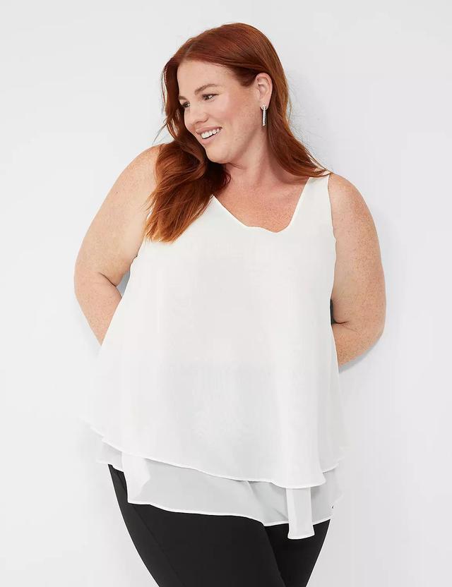 Lane Bryant Classic Swing V-Neck Double-Layer Shell 30/32 Ivory Rose Product Image