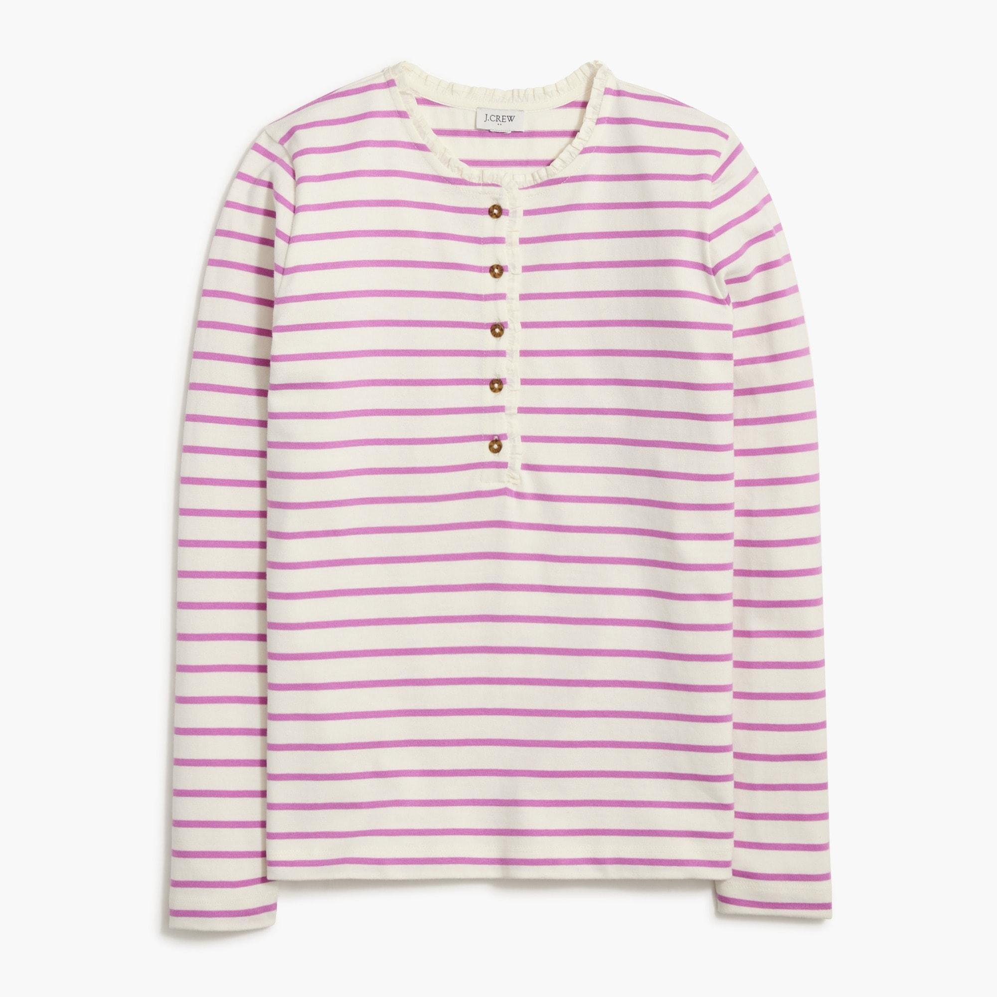 Striped ruffle-collar henley Product Image