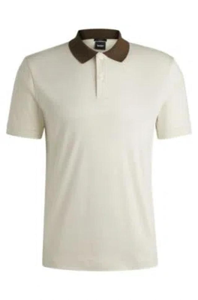 Mercerized-cotton Slim-fit Polo Shirt With Collar Stripes In White Product Image