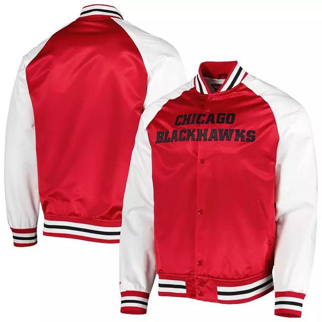 Mens Mitchell & Ness /White Chicago Blackhawks Primetime Raglan Satin Full-Snap Jacket Product Image