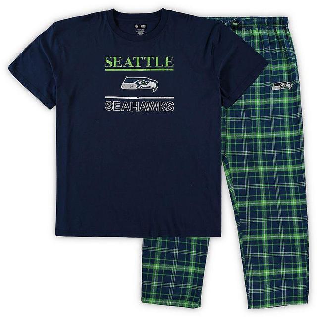 Mens Concepts Sport College Seattle Seahawks Big & Tall Lodge T-Shirt and Pants Sleep Set Blue Product Image