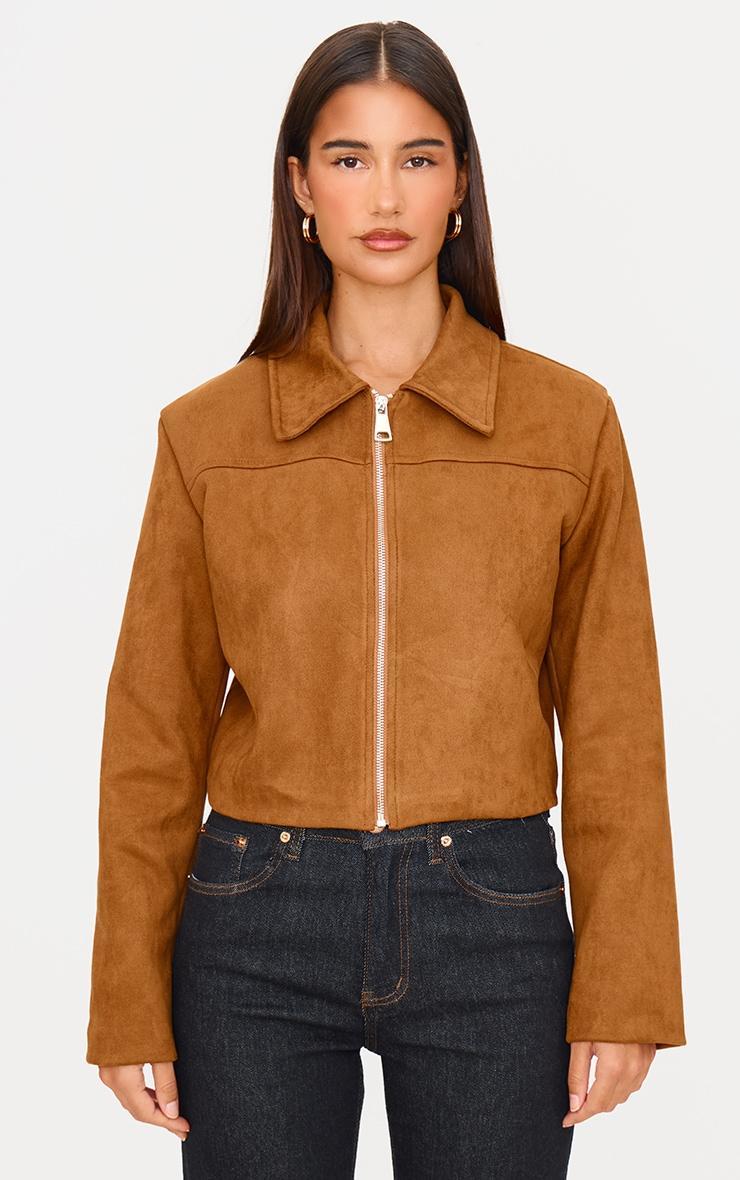 Sand Shoulder Pad Detail Faux Suede Jacket Product Image