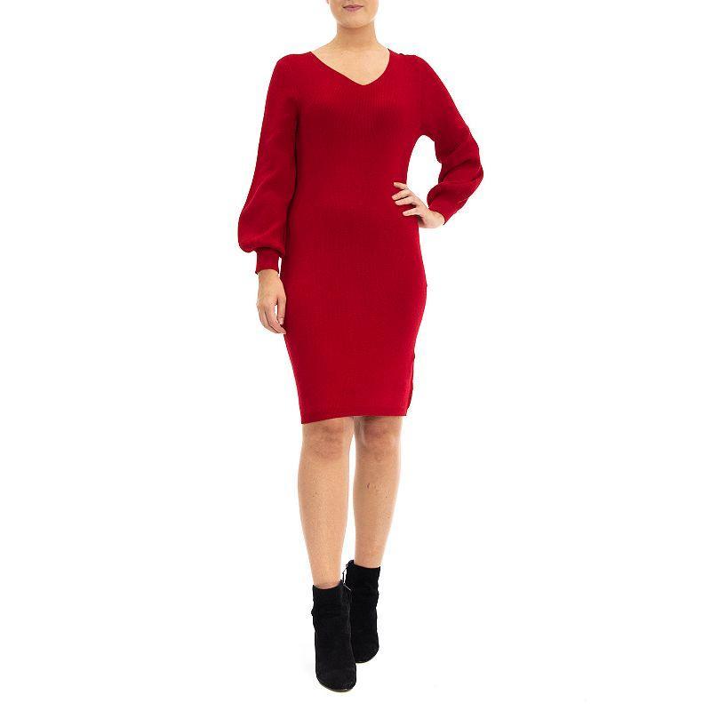 Womens Nina Leonard Balloon-Sleeve Sheath Sweater Dress Product Image