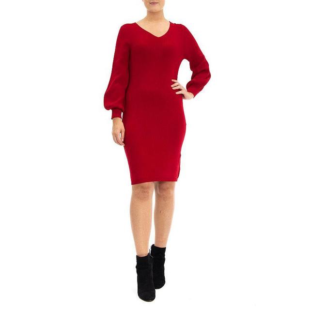 Womens Nina Leonard Balloon-Sleeve Sheath Sweater Dress Med Red Product Image