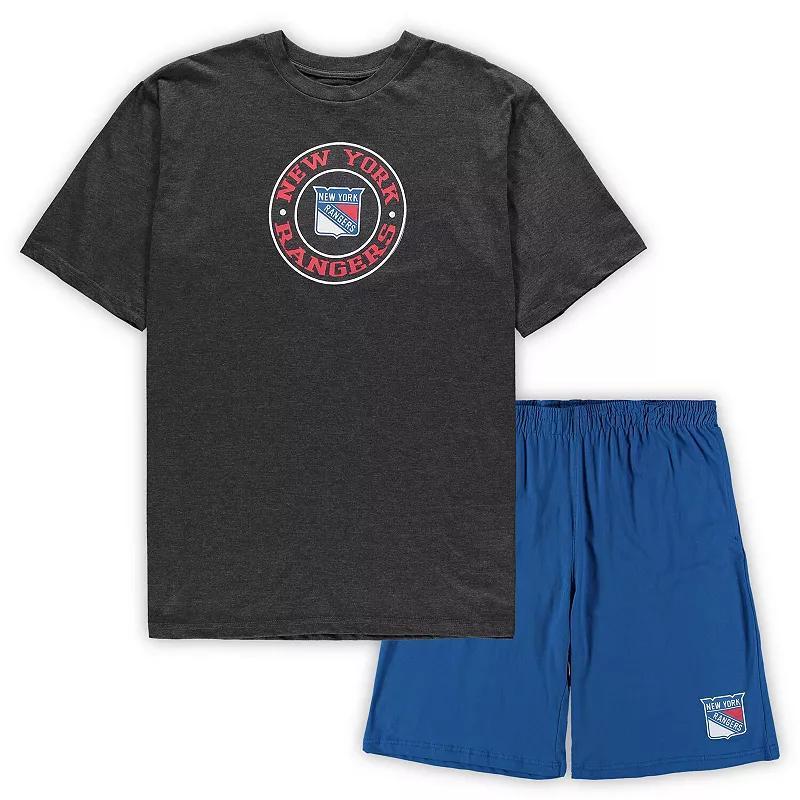 Men's Concepts Sport Blue/Heathered Charcoal New York Rangers Big & Tall T-Shirt & Shorts Sleep Set Product Image