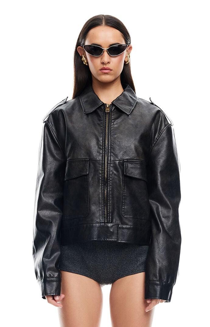 LIONESS Women's Faux Leather Eighties Bomber Jacket Product Image