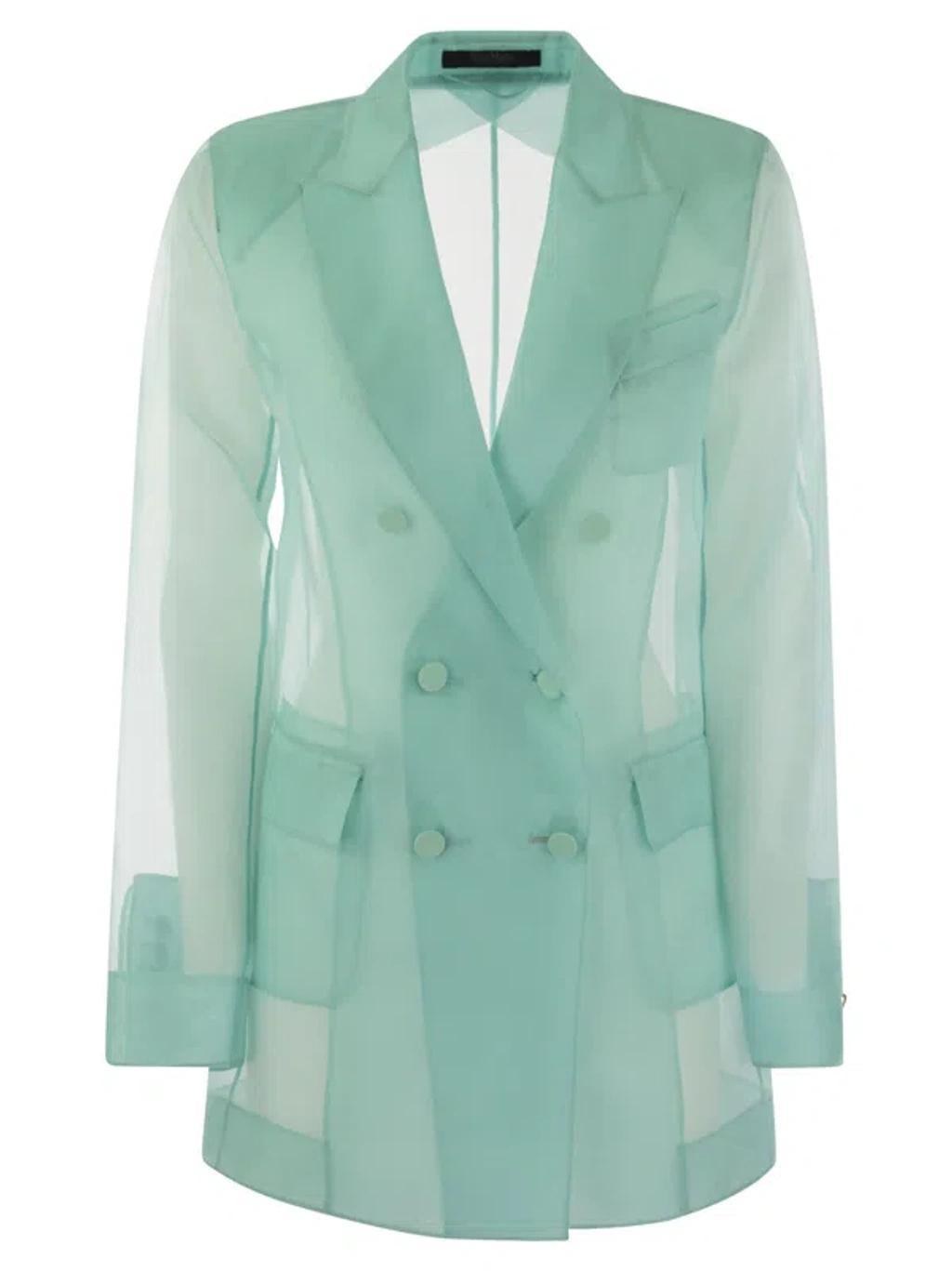 MAX MARA Negrar Silk Organza Double Breasted Blazer In Water Green Product Image