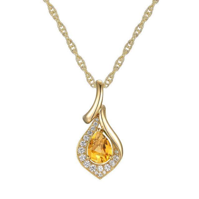 14k Gold Over Silver Citrine & Lab-Created White Sapphire Pendant Necklace, Womens Orange Product Image