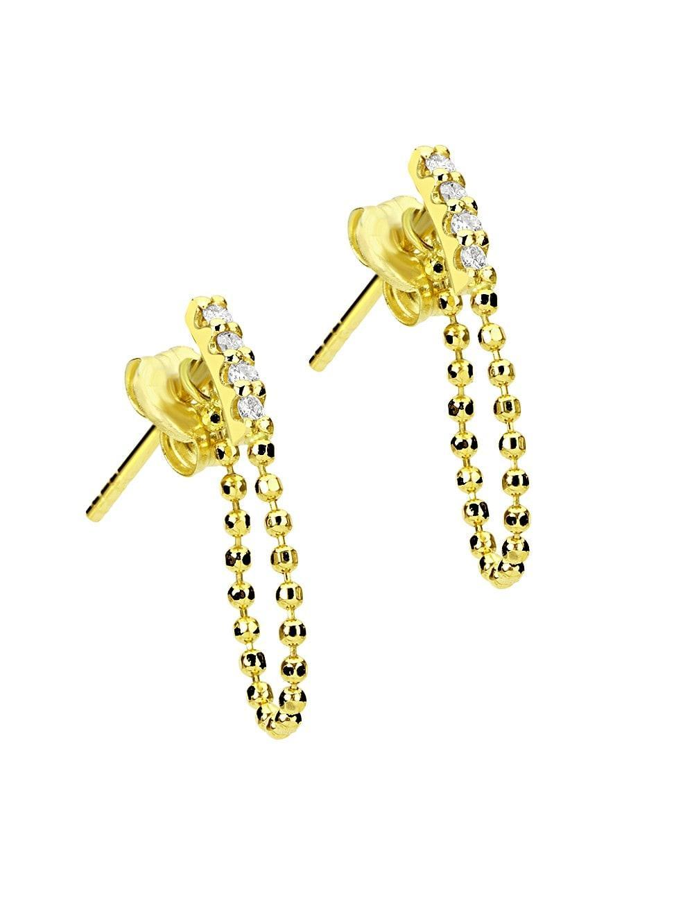 Womens 14K Yellow Gold & 0.37 TCW Diamond Chain Earrings Product Image