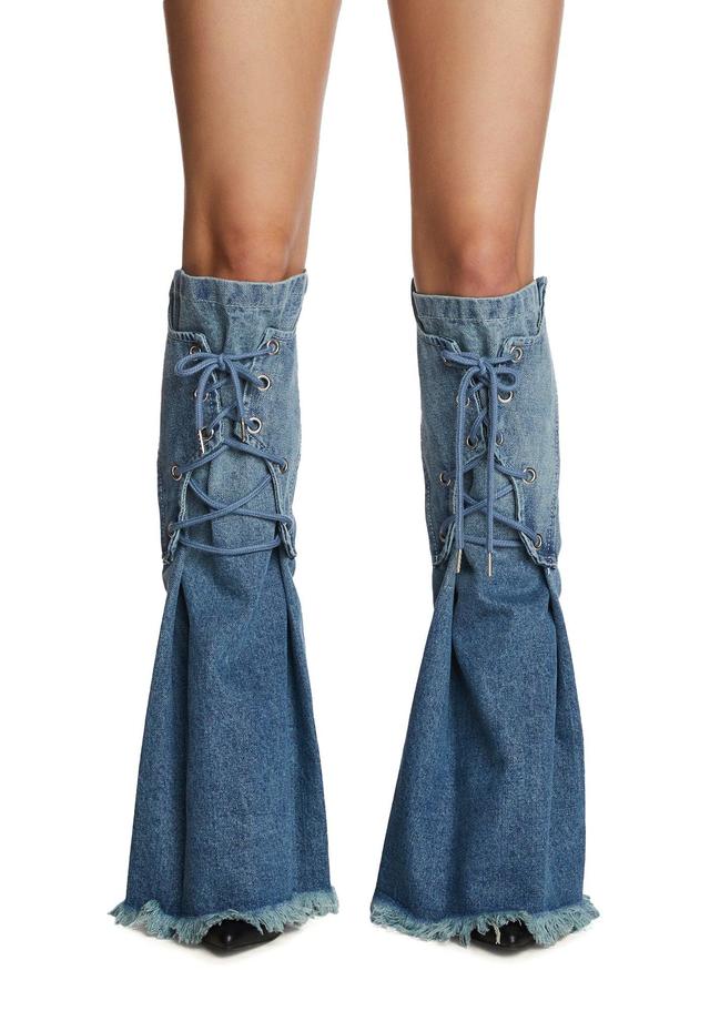 Denim Lace Up Leg Warmers - Blue Product Image