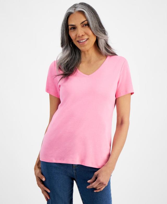 Style & Co Womens Short Sleeve V-Neck Cotton Top, Created for Macys Product Image