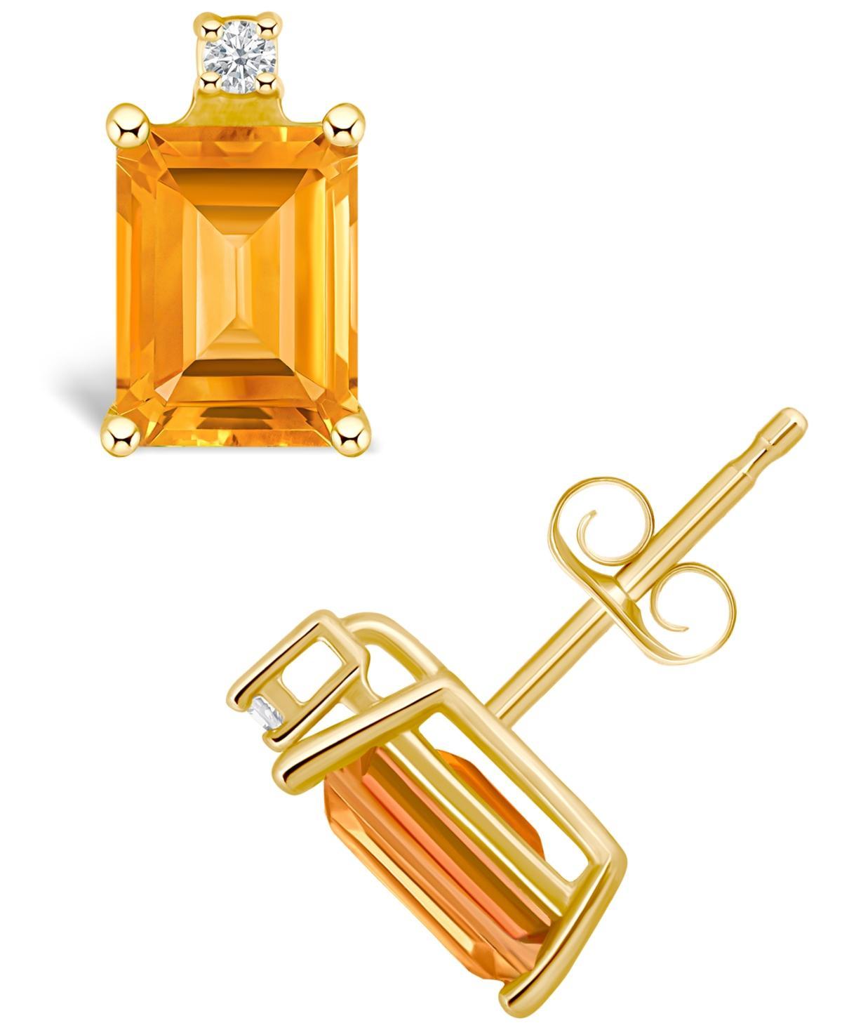 Celebration Gems 14k Gold Emerald Cut Citrine & Diamond Accent Stud Earrings, Womens, Orange Product Image