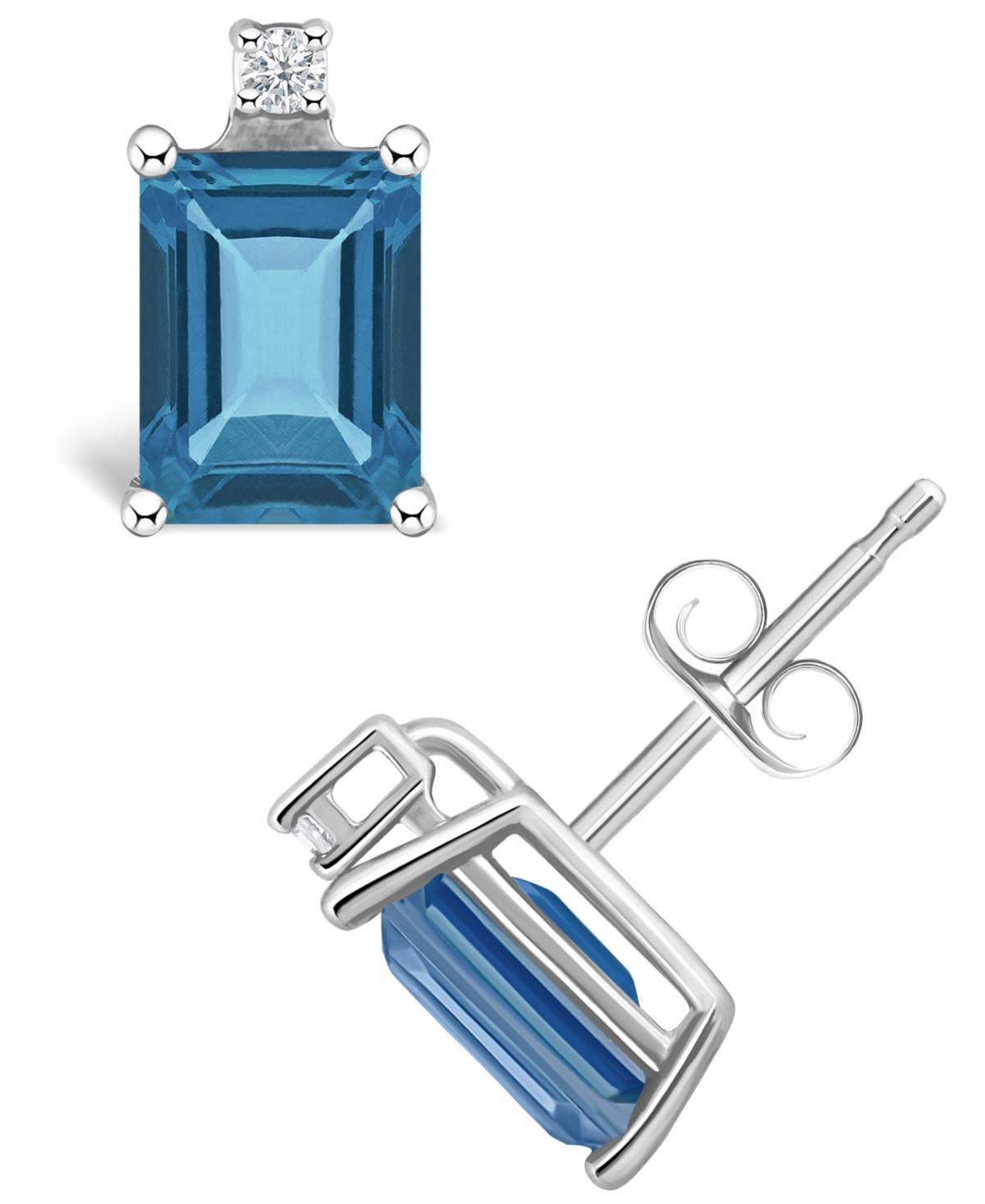 Celebration Gems 14k Gold Emerald Cut Blue Topaz & Diamond Accent Stud Earrings, Womens, 14k Whgold Product Image