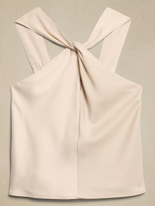 Silky Twist-Front Halter Blouse Product Image