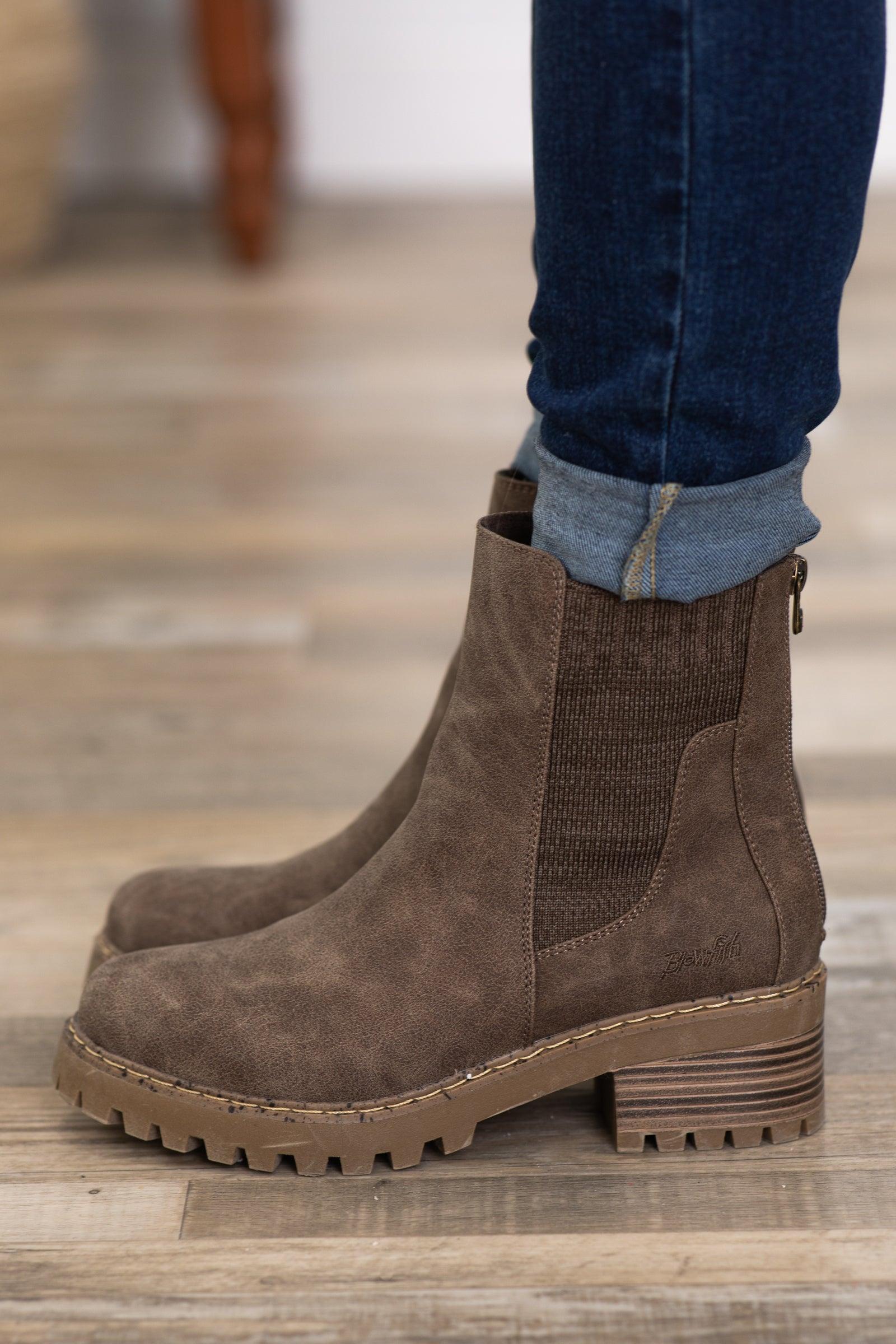 Brown Lug Sole Boots With Knit Ankle Detail Product Image