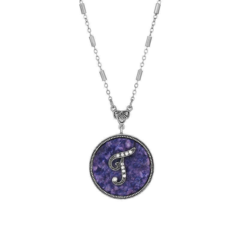 1928 Silver Tone Round Initial Pendant Necklace, Womens Product Image