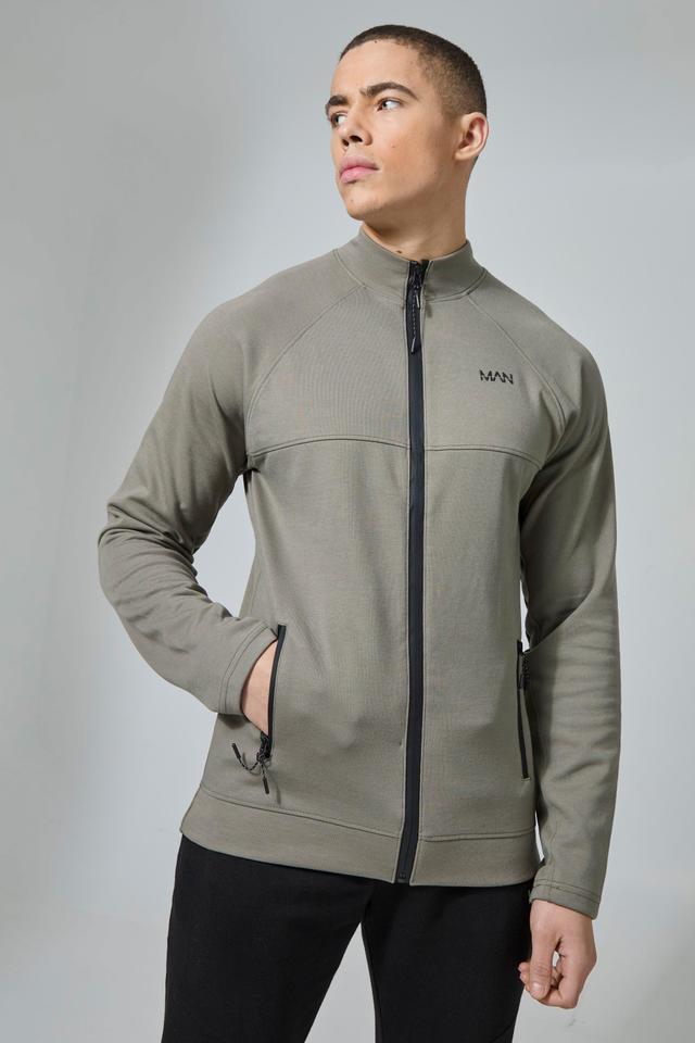 Man Active Fleece Funnel Neck Reg Fit Zip Thru | boohooMAN USA Product Image