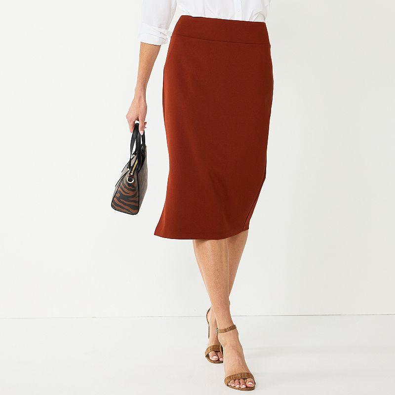 Womens Nine West Pull-On Ponte Pencil Skirt Red Merlot Product Image