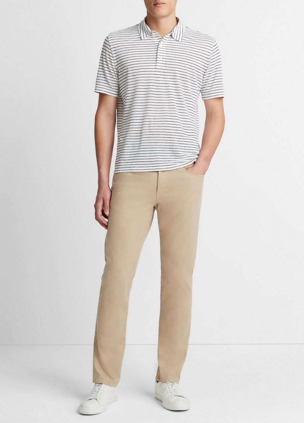 Striped Linen Short-Sleeve Polo Shirt Product Image