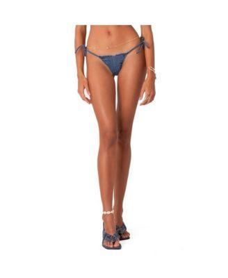 Womens Denim Bikini Bottoms With Distressed Waist Product Image