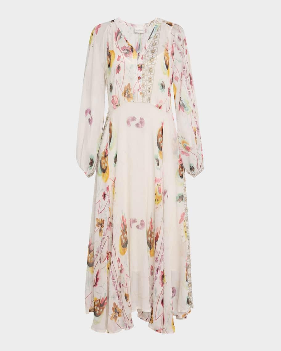 Floral-Print Silk Chiffon A-Line Maxi Dress Product Image