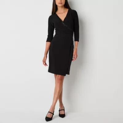 Perceptions Womens 3/4 Sleeve Glitter Trim Sheath Dress Product Image