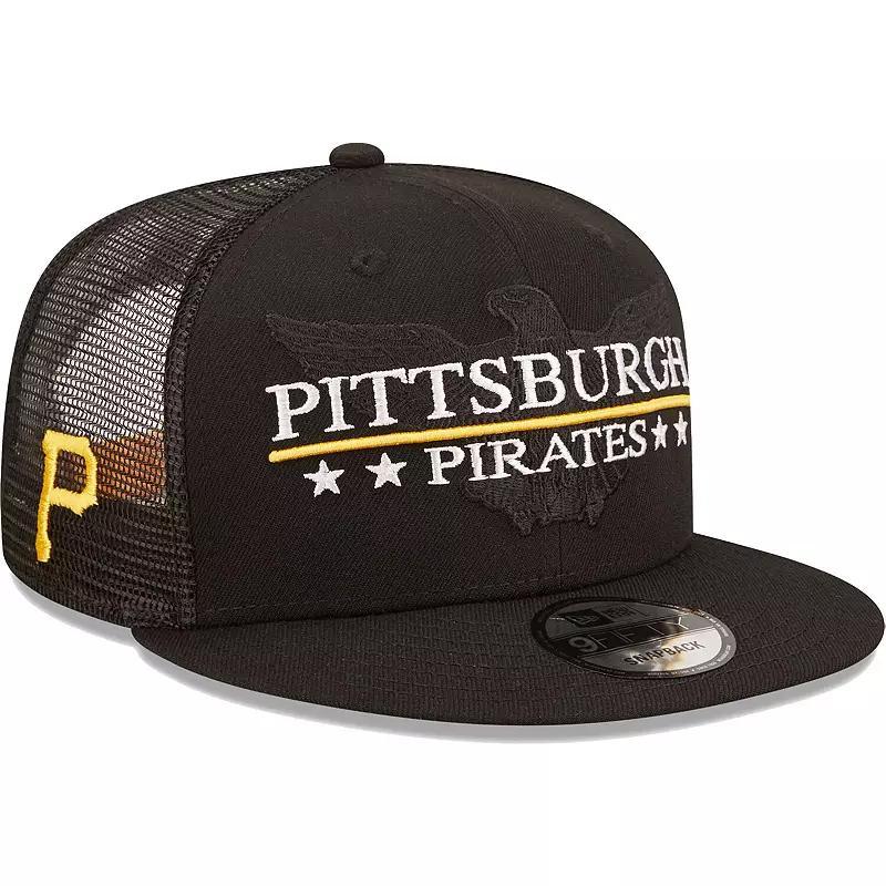 Mens New Era Black Pittsburgh Pirates Patriot Trucker 9FIFTY Snapback Hat Product Image