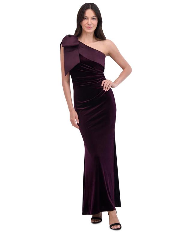 Eliza J Womens Velvet Bow-Trim One-Shoulder Gown Product Image