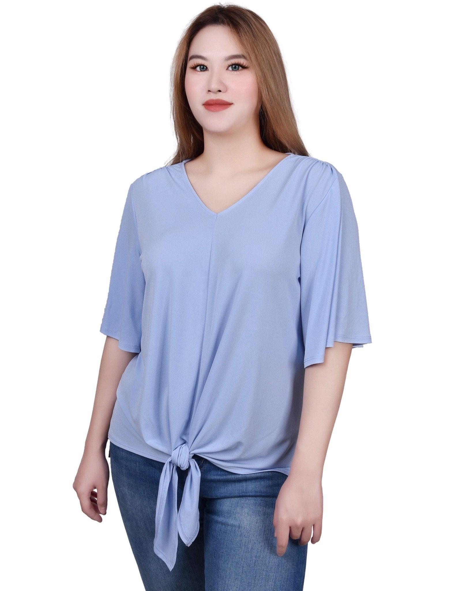 Elbow Sleeve Tie-Front Top - Petite Product Image