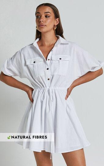 Holly Utility Tie Waist Mini Dress in White Product Image