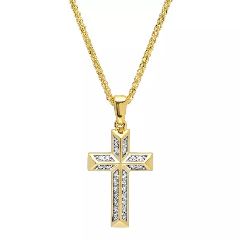 Mens Jewelry Nation Sterling Silver and 14k Gold Cubic Zirconia Cross Pendant Necklace Gold Tone Product Image