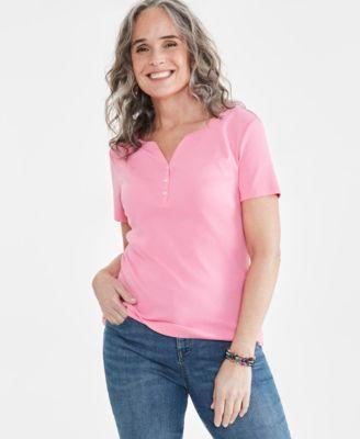 Women's Short-Sleeve Cotton Henley Top, Created for Macy's Product Image