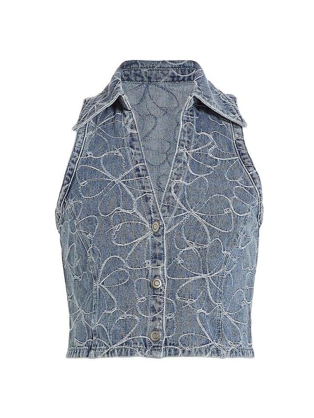 Womens Deacon Floral-Embroidered Denim Crop Top Product Image